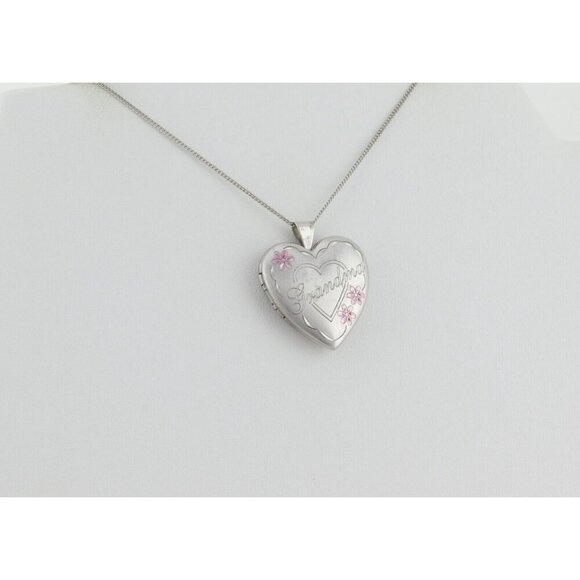 Sterling Silver Grandma Heart Locket Necklace 18" Chain - Picture 2 of 10